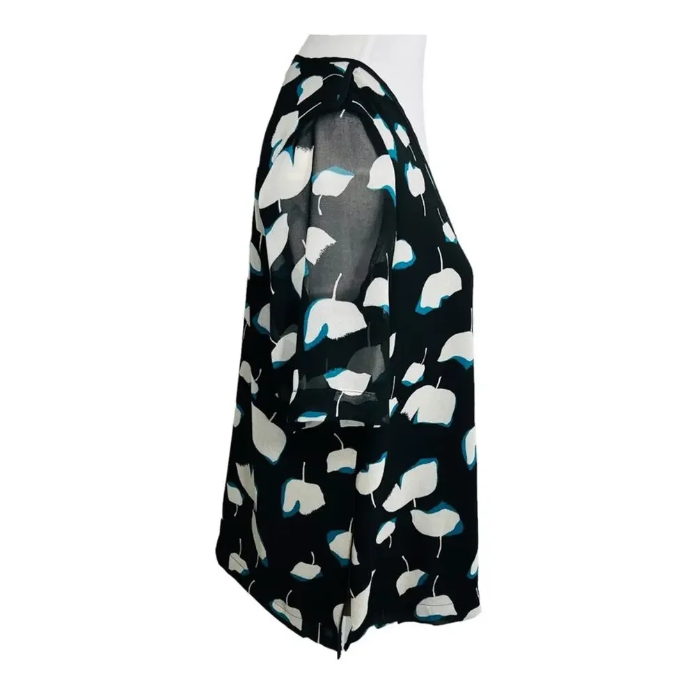 DKNY Floral Print V-Neck Elbow Sleeve L